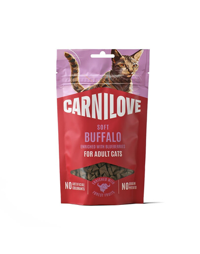 CARNILOVE Soft Snack Cat Buffalo 50 g s buvolom a čučoriedkami, mäkké maškrty pre mačky