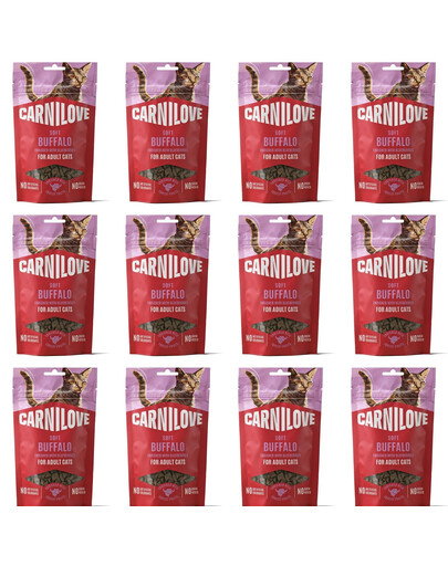 CARNILOVE Soft Snack Cat Buffalo 12x50 g s byvolom a čučoriedkami, mäkké maškrty pre mačky