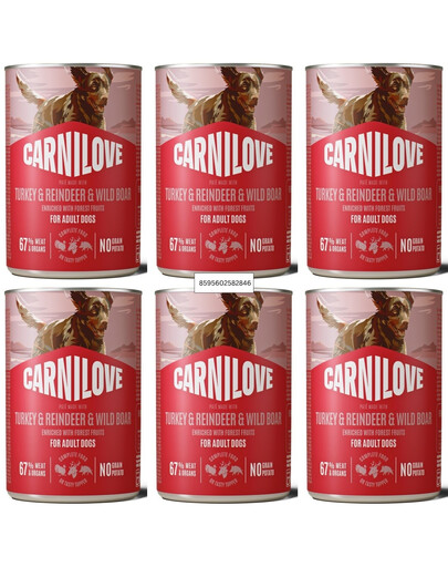 CARNILOVE Dog Can Turkey and Reindeer and Wildboar 6x400g pasztet z indykiem, reniferem i dzikiem dla dorosłych psów