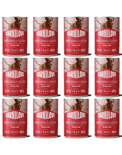 CARNILOVE Dog Can Turkey and Reindeer and Wildboar 12x400g pasztet z indykiem, reniferem i dzikiem dla dorosłych psów