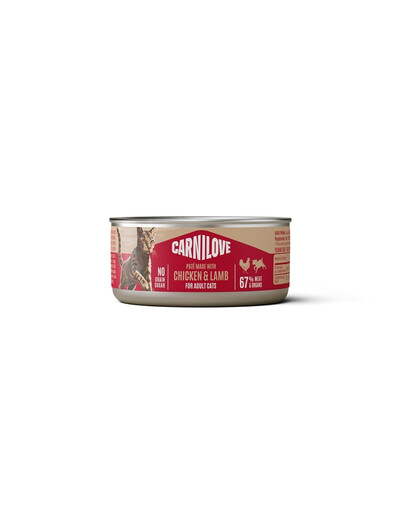CARNILOVE Cat Can Paté Chicken and Lamb 100 g s kuracím a jahňacím mäsom, paštéta pre mačky
