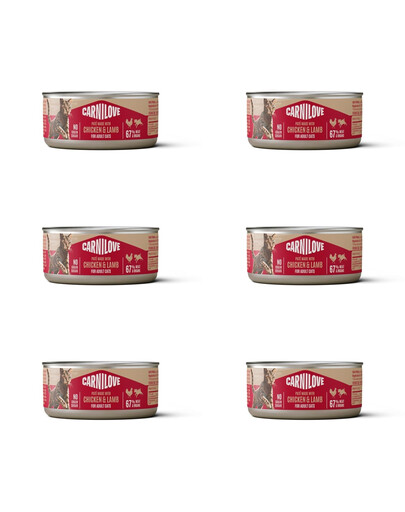 CARNILOVE Cat Can Paté Chicken and Lamb 6x100 g s kuracím a jahňacím mäsom, paštéta pre mačky
