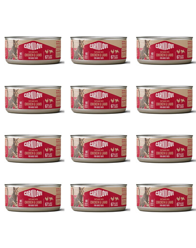 CARNILOVE Cat Can Paté Chicken and Lamb 12x100 g s kuracím a jahňacím mäsom, paštéta pre mačky
