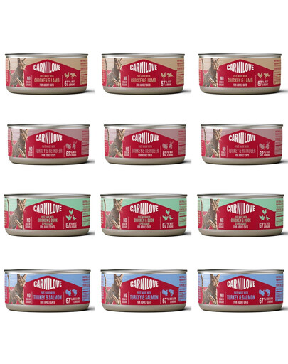 CARNILOVE Cat Can Paté Mix 4 Smaków 12x100 g prémiová paštéta pre dospelé mačky