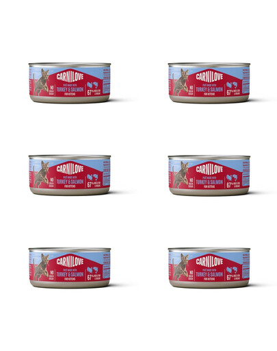 CARNILOVE Cat Can Paté Turkey and Salmon for Kittens 6x100 g s morčacím mäsom a lososom, paštéta pre mačiatka