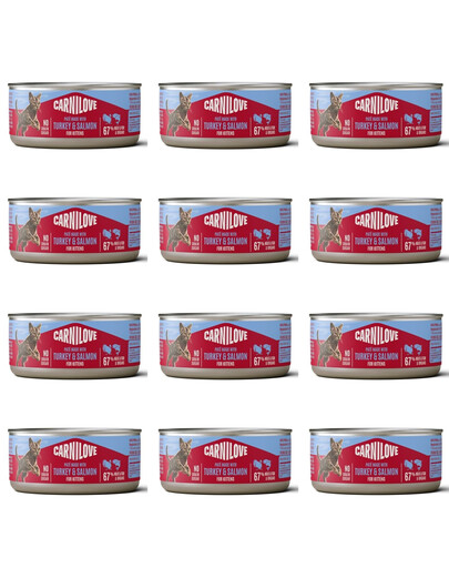 CARNILOVE Cat Can Paté Turkey and Salmon for Kittens 12x100 g s morčacím mäsom a lososom, paštéta pre mačiatka