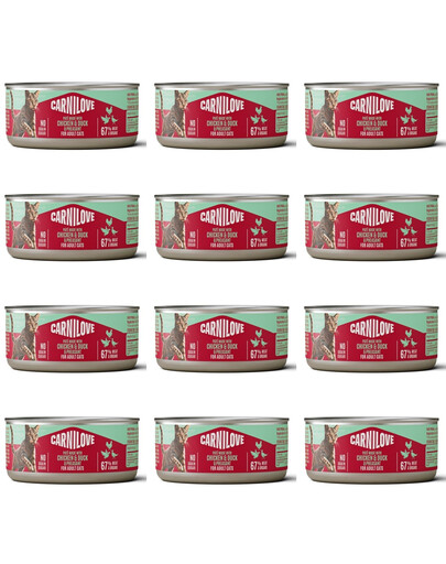 CARNILOVE Cat Can Paté Chicken, Duck and Pheasant 12x100 g s kuracím, kačacím a bažantom, paštéta pre mačky
