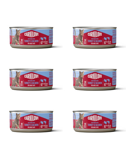 CARNILOVE Cat Can Paté Turkey and Salmon 6x100 g s morčacím mäsom a lososom, paštéta pre mačky