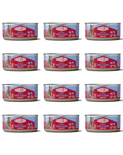 CARNILOVE Cat Can Paté Turkey and Salmon 12x100 g s morčacím mäsom a lososom, paštéta pre mačky