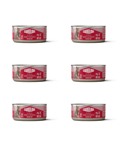 CARNILOVE Cat Can Paté Turkey and Reindeer 6x100 g s morčacím a sobím mäsom, paštéta pre mačky