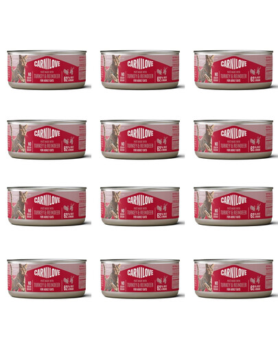 CARNILOVE Cat Can Paté Turkey and Reindeer 12x100 g s morčacím a sobím mäsom, paštéta pre mačky
