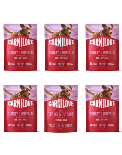 CARNILOVE Dog Pouch Turkey and Buffalo 6x300g krmivo pre dospelých psov s morčacím a byvolím mäsom