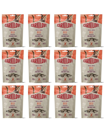 CARNILOVE Freeze-Dried Snack Cat Beef 12x40 g s hovädzinou a kozlíkovou mätou, lyofilizované maškrty pre mačky
