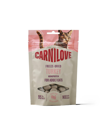CARNILOVE Freeze-Dried Snack Cat Turkey 40 g s morčacím mäsom, lyofilizované maškrty pre mačky