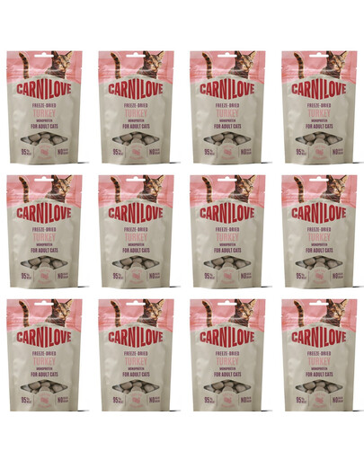 CARNILOVE Freeze-Dried Snack Cat Turkey 12x40 g s morčacím mäsom, lyofilizované maškrty pre mačky