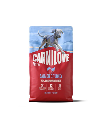 CARNILOVE Active Dog Salmon & Turkey 4 kg Junior Large Breeds losos a morčacie, pre dorastajúce juniorov veľkých plemien