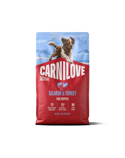 CARNILOVE Active Dog Salmon & Turkey Puppies 4 kg losos a morčacie, pre dorastajúce šteniatka
