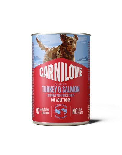 CARNILOVE Dog Can Turkey and Salmon 400g paštéta s moriakom a lososom pre dospelých psov