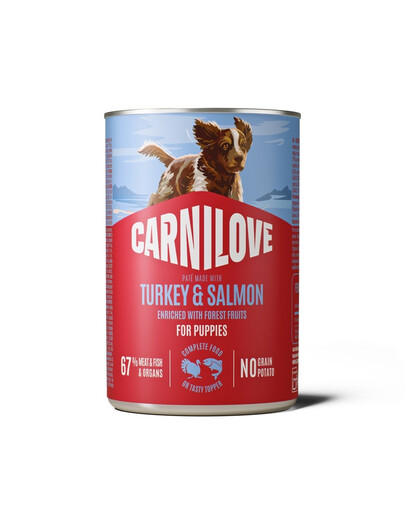 CARNILOVE Dog Can Turkey and Salmon Puppies 400g paštéta s morčacím mäsom a lososom pre šteniatka