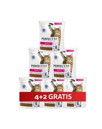 PERFECT FIT Adult 1+ 6 x 750 g Kompletné krmivo pre dospelé mačky bohaté na čerstvého lososa 4+2 ZADARMO
