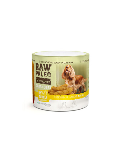RAW PALEO Cabanossi Turkey Medium Large 100g morčacie, polomokré kompletné krmivo vo forme klobás pre psov