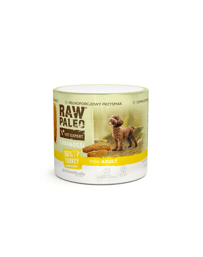 RAW PALEO Cabanossi Turkey Mini 100g morčacie, polomokré plnohodnotné krmivo vo forme klobás pre psov