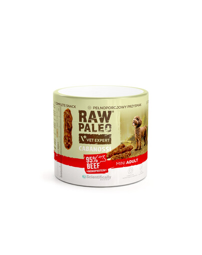 RAW PALEO Cabanossi Beef Mini 100g hovädzina, polomokré kompletné krmivo vo forme klobások pre psov