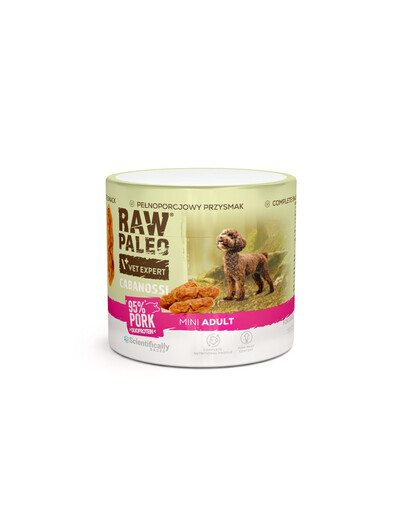 RAW PALEO Cabanossi Pork Mini 100g bravčové, polomokré kompletné krmivo vo forme klobások pre psov
