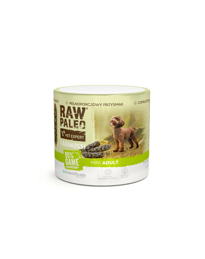 RAW PALEO Cabanossi Game Mini 100g diviačina, polomokrá kompletné krmivo vo forme klobások pre psov