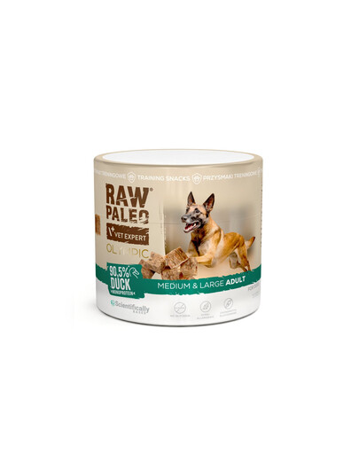RAW PALEO Olympic Duck Medium Large 90g kačica, hypoalergénna monoproteínová tréningová maškrta pre psov