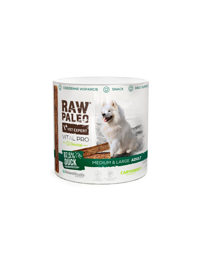RAW PALEO Vital Pro Dental Duck Medium Large 100g monoproteinový funkčný pamlsek na zdravé zuby pre psov