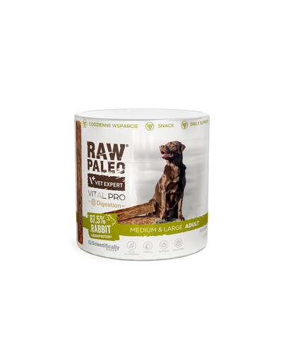 RAW PALEO Vital Pro Digestion Rabbit Medium Large 100g monoproteinový funkčný pamlsek na trávenie pre psov