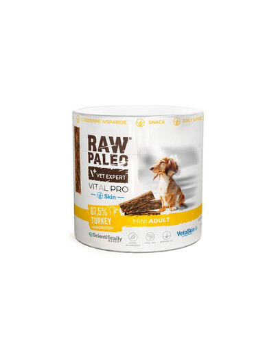 RAW PALEO Vital Pro Skin Coat Turkey Mini 100g monoproteinový funkčný pamlsek na pokožku a srsť pre psov