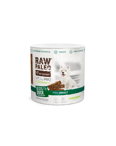 RAW PALEO Vital Pro Dental Duck Mini 100g monoproteinový funkčný pamlsek na zdravé zuby pre psov