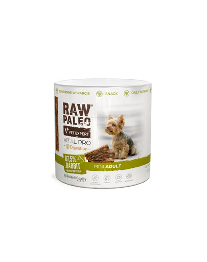 RAW PALEO Vital Pro Digestion Rabbit Mini 100g monoproteinový funkčný pamlsek na trávenie pre psov