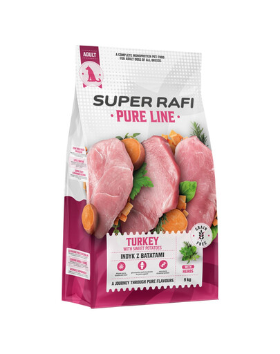 SUPER RAFI Pure Line Morčacie s batatmi 9 kg krmivo pre psov