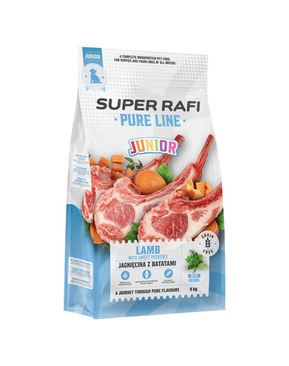 SUPER RAFI Pure Line Junior Jahňacina s batatmi 9 kg krmivo pre šteniatka