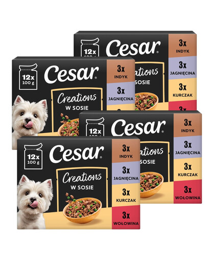 CESAR Creations Mix Príchutí (hovädzina, kurča, jahňacina, moriak) v omáčke 48 x 100g krmivo pre dospelých psov