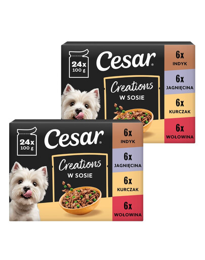CESAR Creations Mix Príchutí (hovädzina, kurča, jahňacina, moriak) v omáčke 48 x 100g krmivo pre dospelých psov