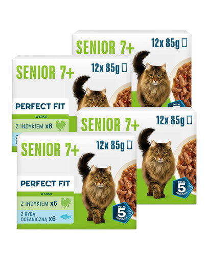PERFECT FIT Senior 7+ Mix Chuťou 48 x 85g krmivo pre staršie mačky