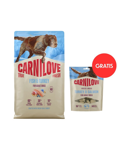 CARNILOVE True Fresh Dog Fish and Turkey Adult 4 kg čerstvé ryby a morčacie mäso pre psov + CARNILOVE Dog Freeze Dried Turkey and Salmon 60g GRATIS