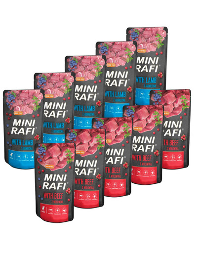 RAFI Mini Mix príchutí s hovädzím a jahňacím mäsom 10x150 g krmivo pre psov malých plemien