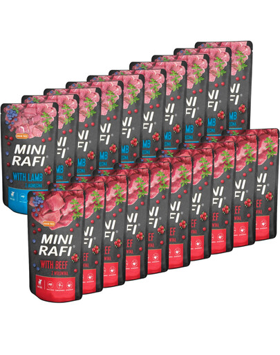 RAFI Mini Mix príchutí s hovädzím a jahňacím mäsom 20x150 g krmivo pre psov malých plemien