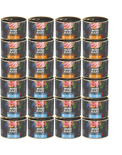 RAFI Mini Mix príchutí s kačicou a jahňacím 24x185g pre psov malých plemien