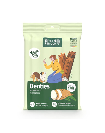 GREEN PETFOOD Denties with Tapioca 180 g vegánsky bezobilninový žuvací pamlsek pro psy