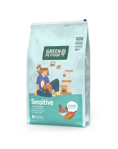 GREEN PETFOOD Sensitive with Insects 7,5 kg s hmyzom a kuracím mäsom, ľahko stráviteľné krmivo pre mačky