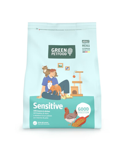 GREEN PETFOOD Sensitive with Insects 300 g z owadami i kurczakiem, lekkostrawna sucha karma dla kotów