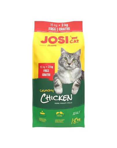 JOSERA JosiCat Chrumkavé kuracie 15 kg + 3 kg s hydinovým mäsom, pre dospelé mačky