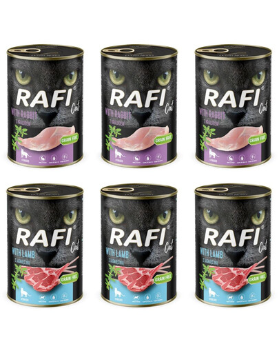 RAFI Cat Adult Mix 2 príchuťou jahňacej a králik 6x400 g krmivo pre mačky po sterilizácii