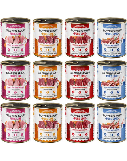 SUPER RAFI Pure Line Mix chutí 12x800g  krmivo pre psov